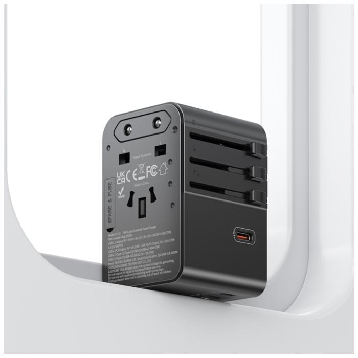 USAMS - USAMS Reseladdare Adapter CC310 3xUSB-C 70W 4-i-1 US/AU/EU/UK – Svart