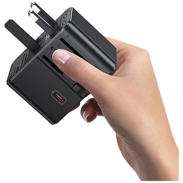 USAMS - USAMS Reseladdare Adapter CC310 3xUSB-C 70W 4-i-1 US/AU/EU/UK – Svart