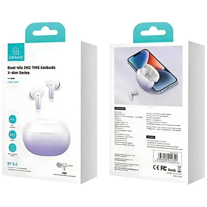 USAMS - USAMS X-don ENC Bluetooth Hörlurar 5.3 TWS - Lila