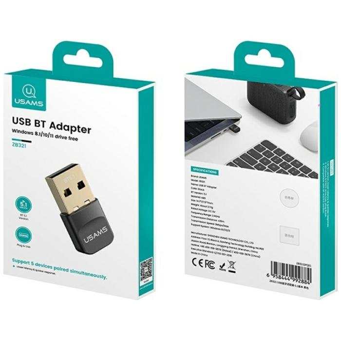 USAMS - USAMS ZB321 USB Adapter Bluetooth 5.1 - Svart