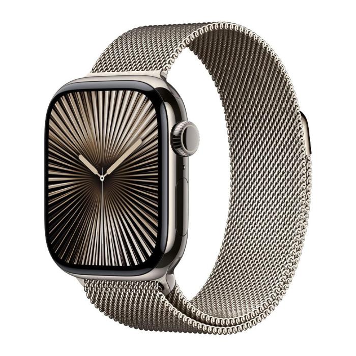 Apple - Apple Watch 10 46mm 4G Silver Titan Case With Silver Milanese Loop S-M