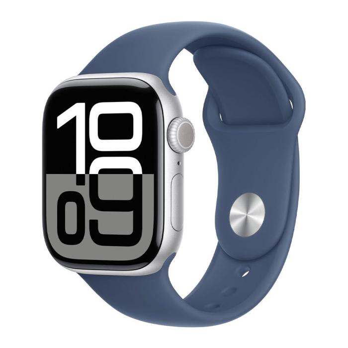 Apple - Apple Watch Series 10 42mm Silver Aluminium Case Blå Sports Band M/L