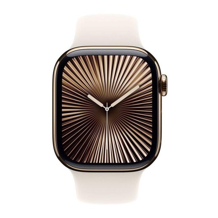 Apple - Apple Watch 10 42mm 4G Guld Titan Case With White Sports Band M-L