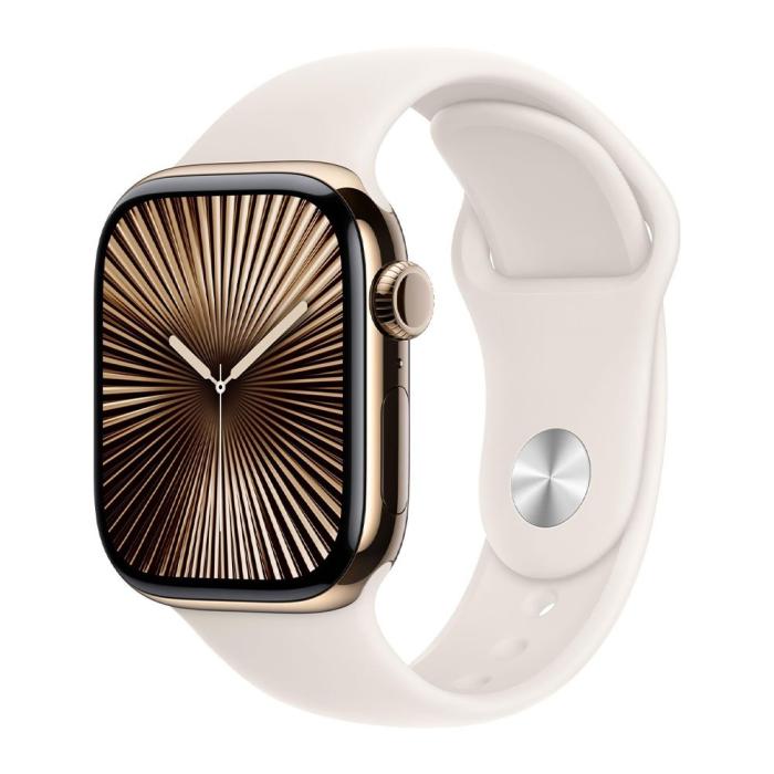 Apple - Apple Watch 10 42mm 4G Guld Titan Case With White Sports Band M-L