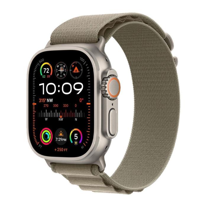 Apple - Apple Watch Ultra 2 49mm 4G Titan Case Med Olivgrön Alpine Loop - Large