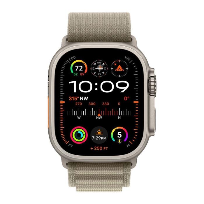 Apple - Apple Watch Ultra 2 49mm 4G Titan Case Med Olivgrön Alpine Loop - Large
