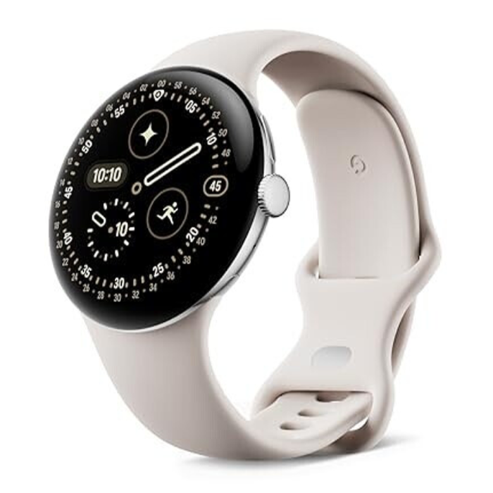 Google - Google Pixel Watch 4 45mm Wi-Fi Polerad Silver/Porslin