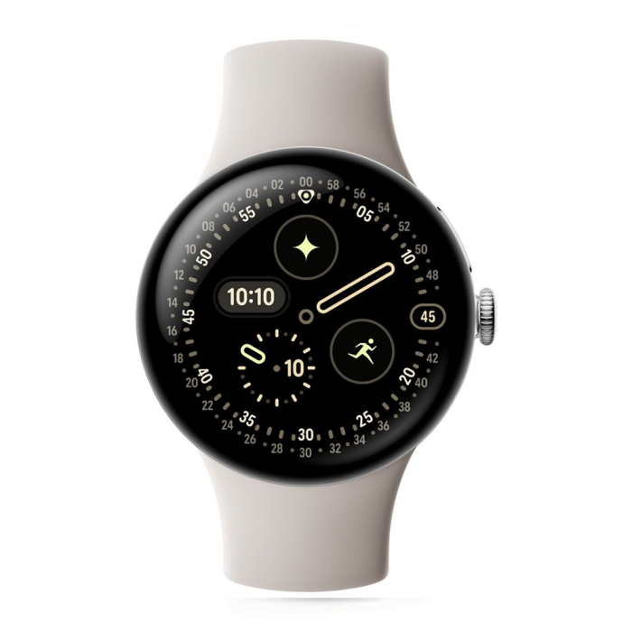 Google - Google Pixel Watch 4 45mm Wi-Fi Polerad Silver/Porslin