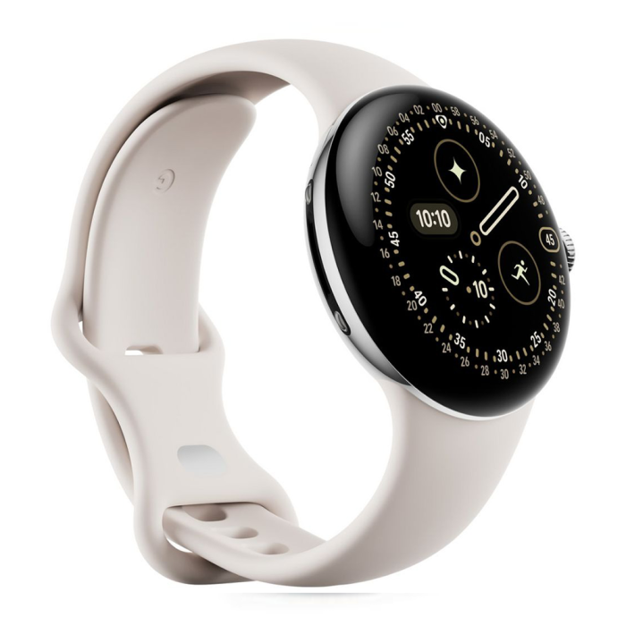 Google - Google Pixel Watch 4 45mm Wi-Fi Polerad Silver/Porslin