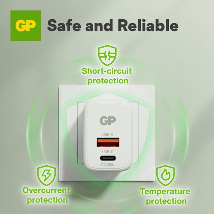 GP - GP Väggladdare WM2B PD 20W USB-A + USB-C