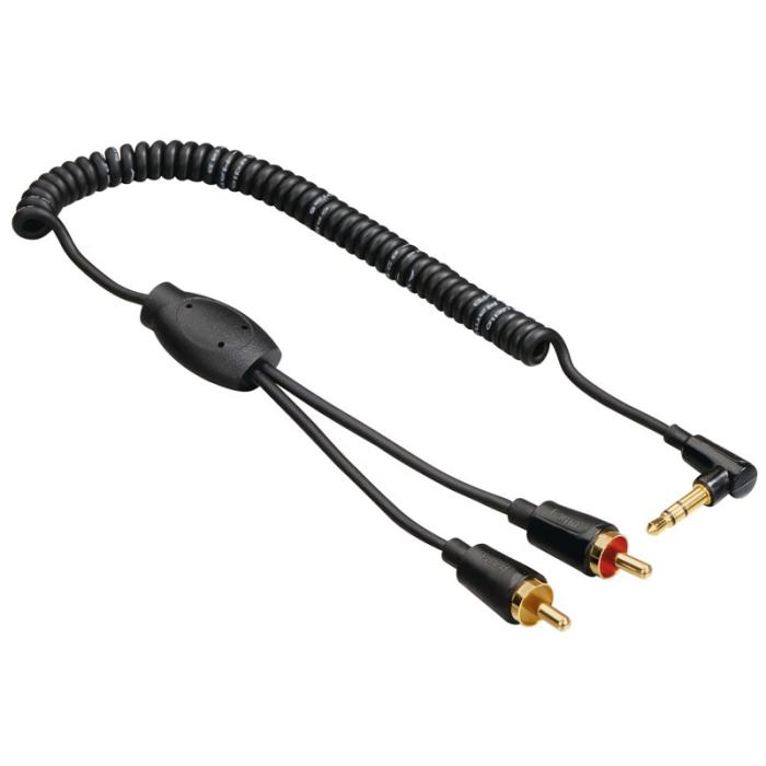 Hama - HAMA Kabel Audio 3.5mm-2xRCA Vinklad Coiled Guld Svart 0.75m