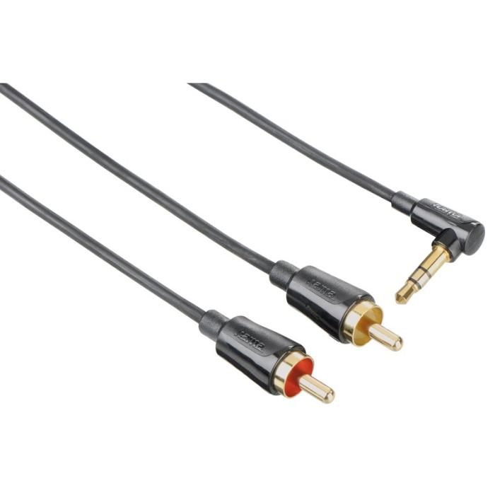 Hama - HAMA Kabel Audio 3.5mm-2xRCA Vinklad Coiled Guld Svart 0.75m