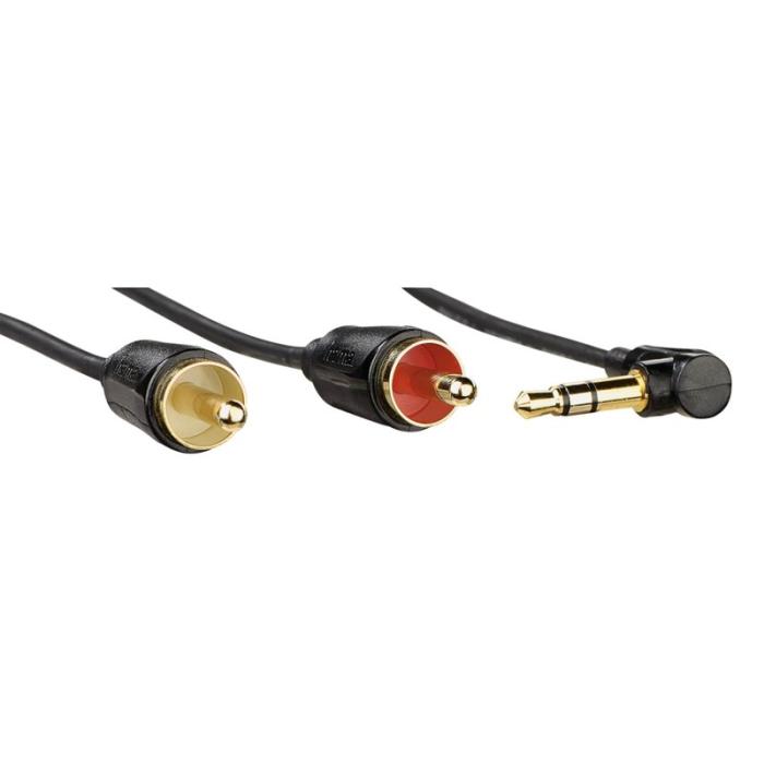 Hama - HAMA Kabel Audio 3.5mm-2xRCA Vinklad Coiled Guld Svart 0.75m