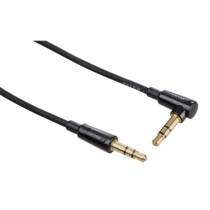 Hama - HAMA Kabel Audio 3.5mm-3.5mm Vinklad Coiled Guld Svart 0.75m