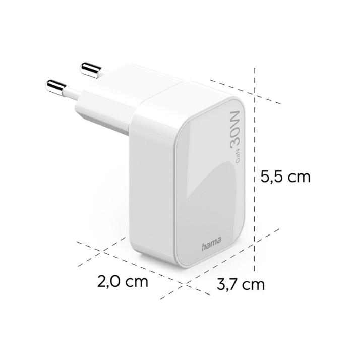 Hama - HAMA Laddare 1xUSB-C GaN PD 30W Snabb Hopfällbar Mini Vit