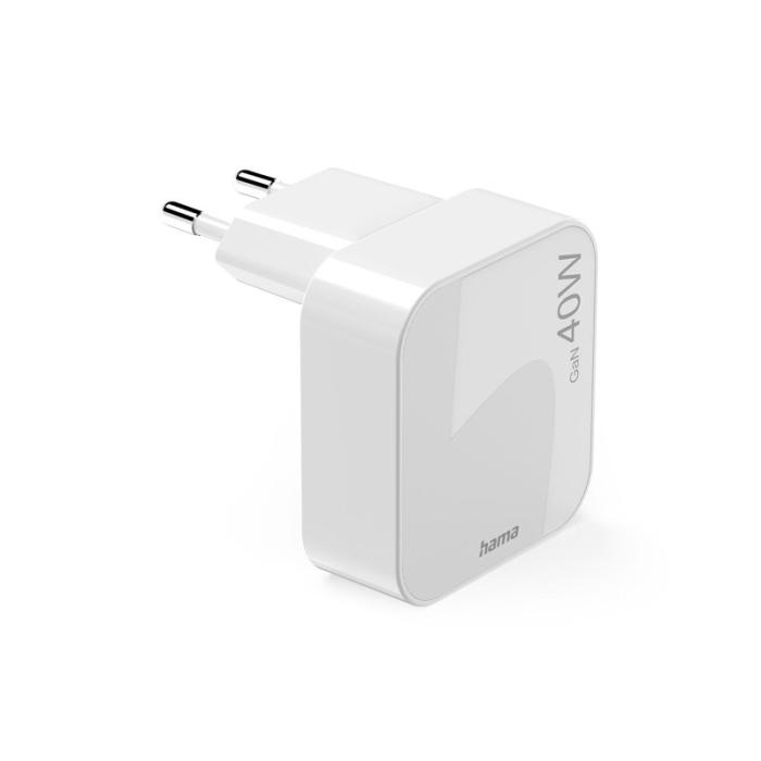 Hama - HAMA Laddare 2xUSB-C GaN PD 40W Snabb Hopfällbar Mini Vit