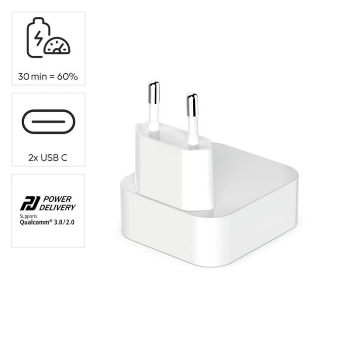 Hama - HAMA Laddare 2xUSB-C GaN PD 40W Snabb Hopfällbar Mini Vit