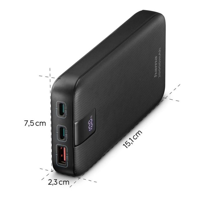 Hama - HAMA Powerbank PD 20000mAh 2xUSB-C+1xUSB-A Antracit