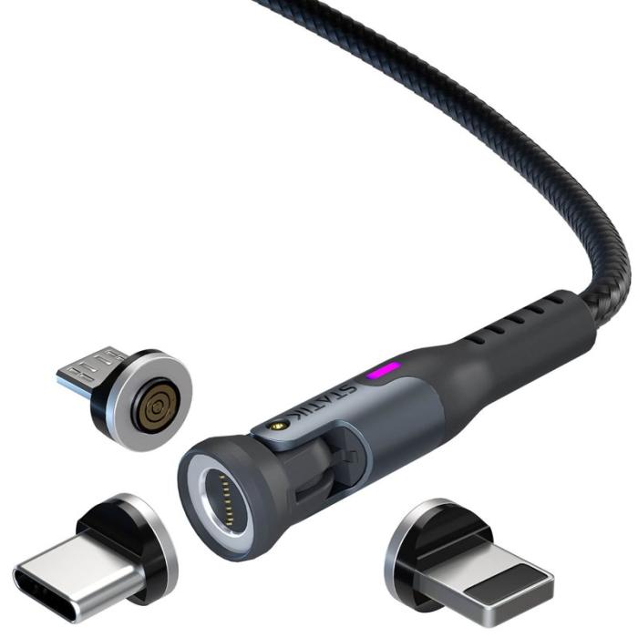 STATIK - STATIK Kabel 360 Pro Magnetisk Spets USB-C/Lightning/MicroUSB Svart 1m