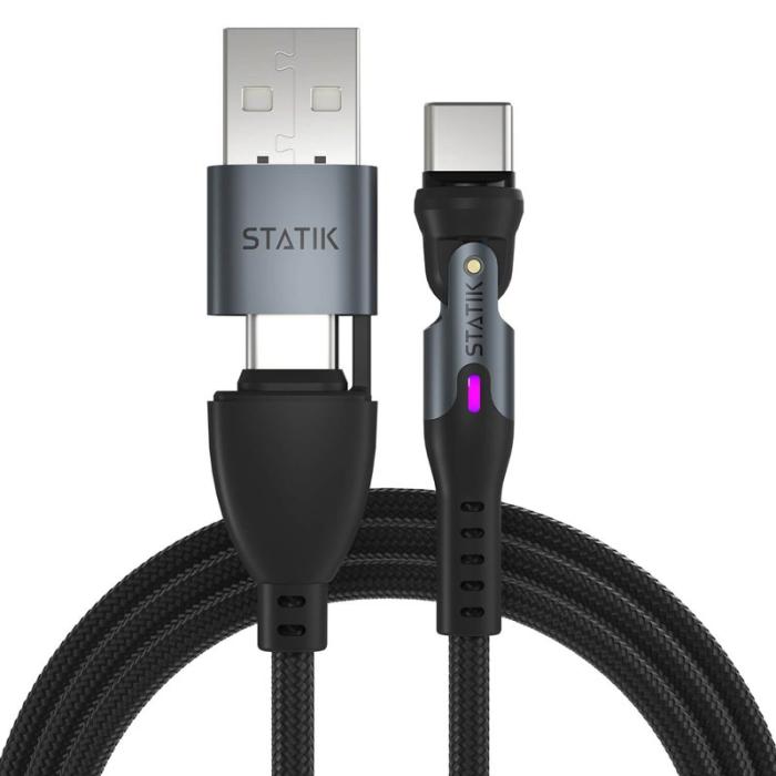 STATIK - STATIK Kabel 360 Pro Magnetisk Spets USB-C/Lightning/MicroUSB Svart 1m
