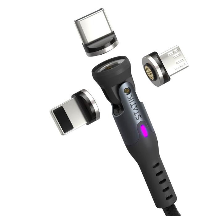 STATIK - STATIK Kabel 360 Pro Magnetisk Spets USB-C/Lightning/MicroUSB Svart 1m