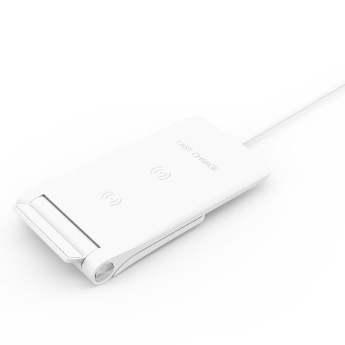 OEM - 10W Trådlös laddare med 2 spolar, vikbar, vit för iPhone och Samsung
