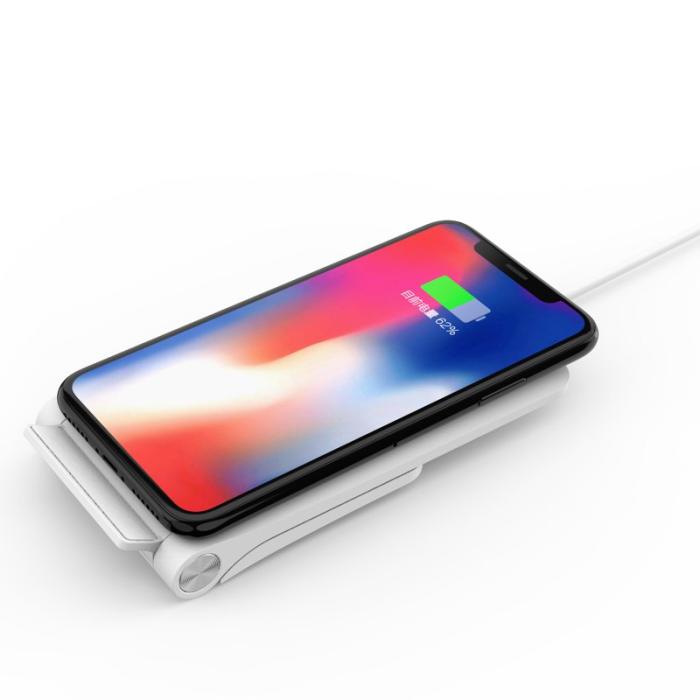 OEM - 10W Trådlös laddare med 2 spolar, vikbar, vit för iPhone och Samsung