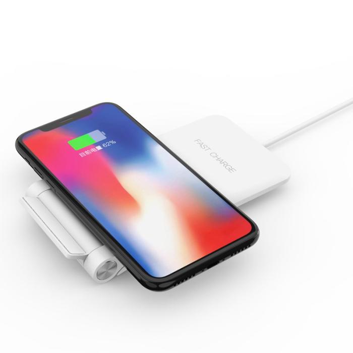 OEM - 10W Trådlös laddare med 2 spolar, vikbar, vit för iPhone och Samsung