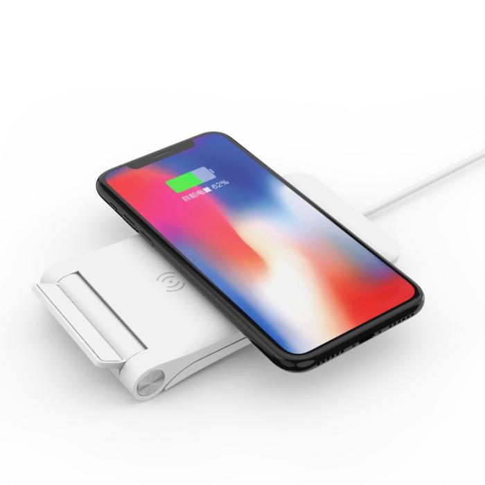 OEM - 10W Trådlös laddare med 2 spolar, vikbar, vit för iPhone och Samsung