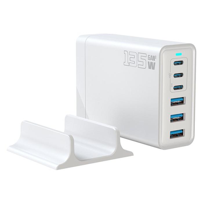 OEM - 135W GaN Skrivbordsladdare 3C+3A 6-portars 65W Typ-C Laddstation - Vit