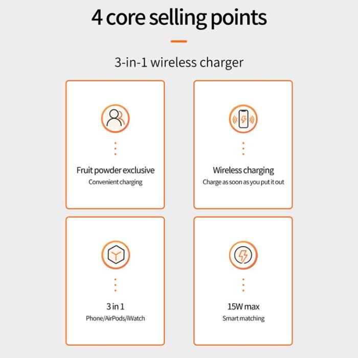 OEM - 15W Max Laddningsplatta för Telefon / Hörlurar / Smartklocka - Vit