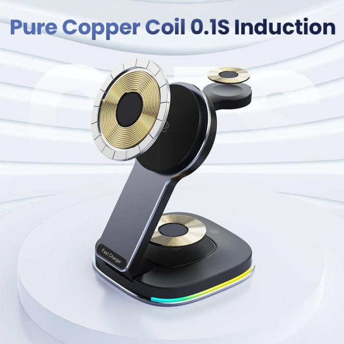 OEM - 3-i-1 Fällbar Magnetisk Trådlös Laddare Dock - Vit