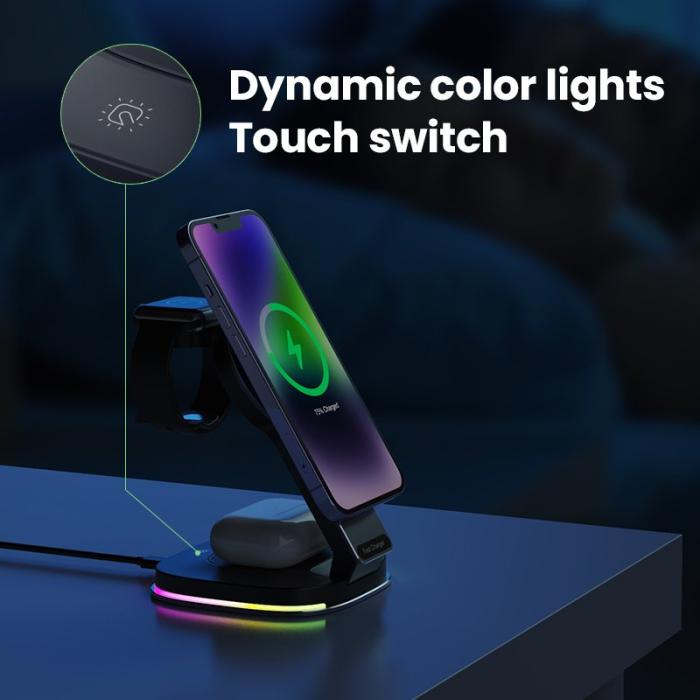 OEM - 3-i-1 Fällbar Magnetisk Trådlös Laddare Dock - Vit