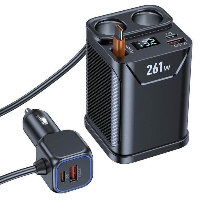 OEM - 261W Billaddare Dubbel Cigarette Tändaruttag för 7 Enheter PD Snabbladdning