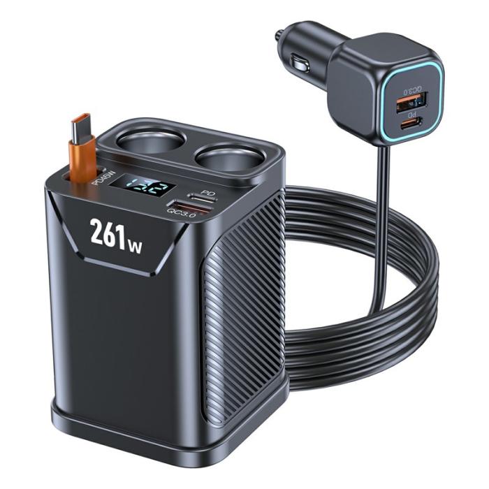 OEM - 261W Billaddare Dubbel Cigarette Tändaruttag för 7 Enheter PD Snabbladdning