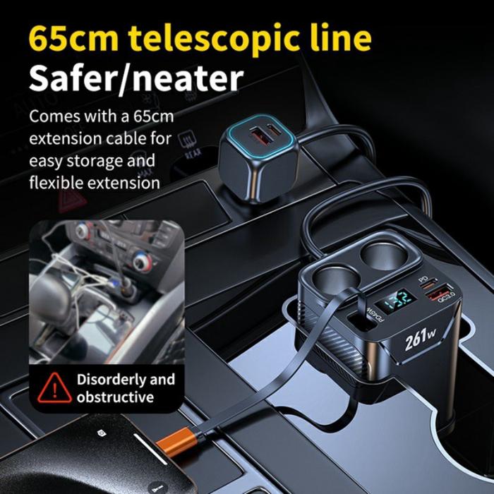 OEM - 261W Billaddare Dubbel Cigarette Tändaruttag för 7 Enheter PD Snabbladdning