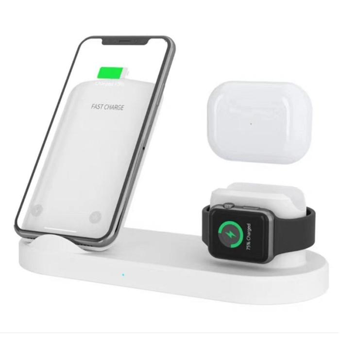 OEM - 3-i-1 15W Trådlös Laddare Ställ för Airpods, Mobil, Klocka - Vit