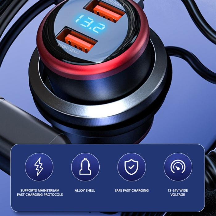 OEM - 3-i-1 330W Snabbladdare för bil med dubbla portar och 3 laddningskablar