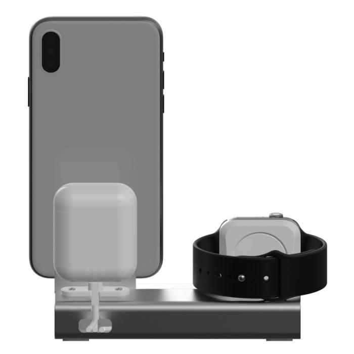 OEM - 3-i-1 Aluminium Dockningsstation för Apple Watch, Airpods och Telefon - Grå