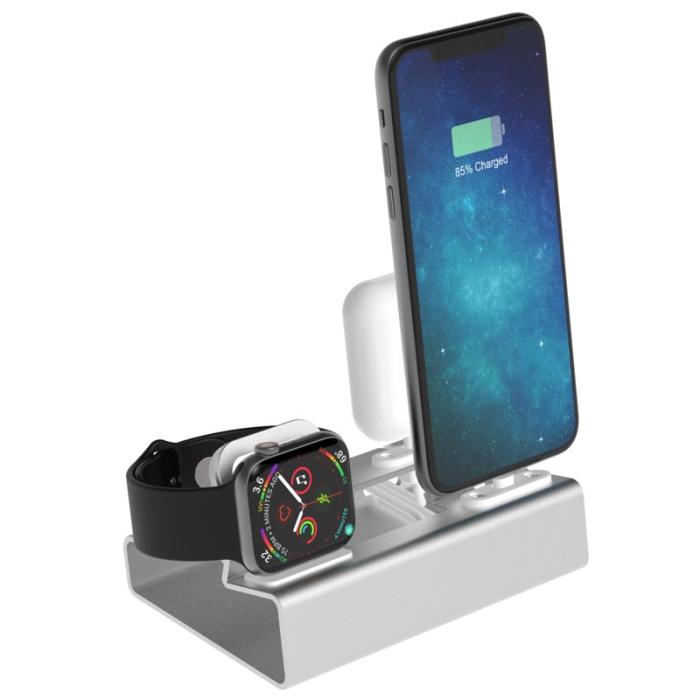 OEM - 3-i-1 Aluminium Laddningsdocka för Apple Watch, Airpods och Telefon - Silver