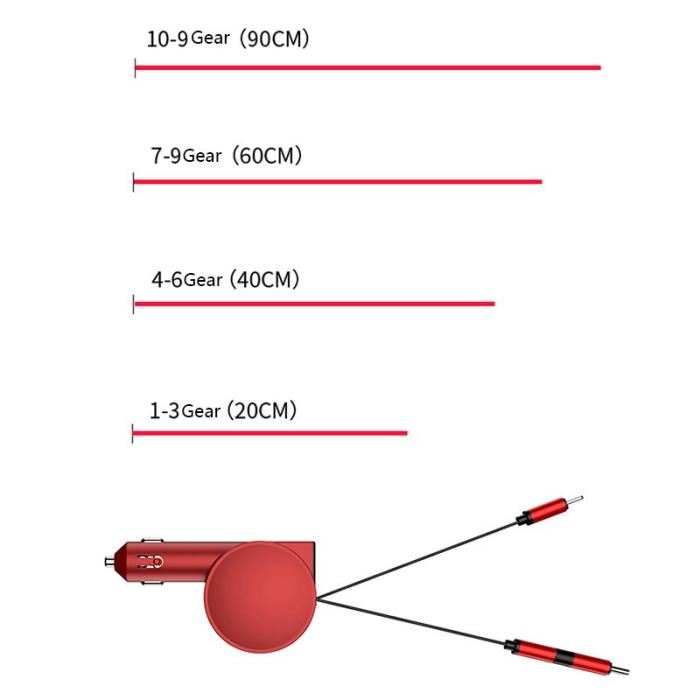 OEM - 3-i-1 Utdragbar Billaddare 12-24V Snabbladdning Tändaradapter - Röd