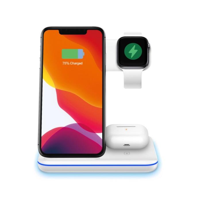OEM - 3-i-1 Vertikal Skrivbords 15W Trådlös Laddare för iPhone/Apple Watch/Airpods