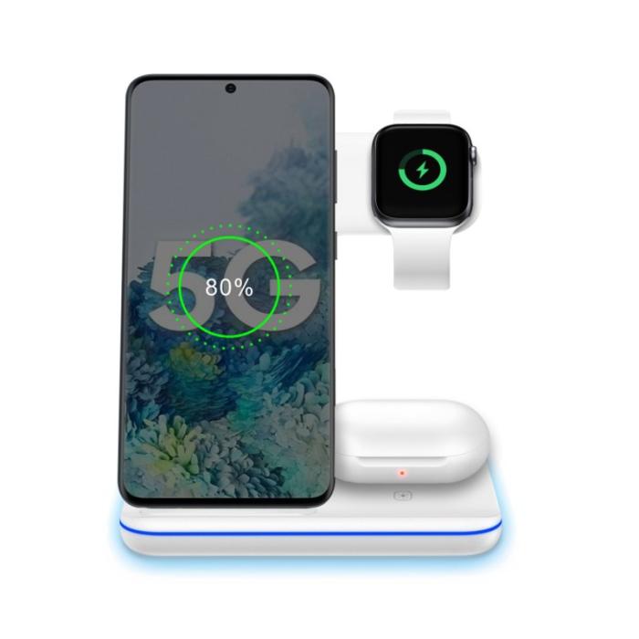 OEM - 3-i-1 Vertikal Skrivbords 15W Trådlös Laddare för iPhone/Apple Watch/Airpods