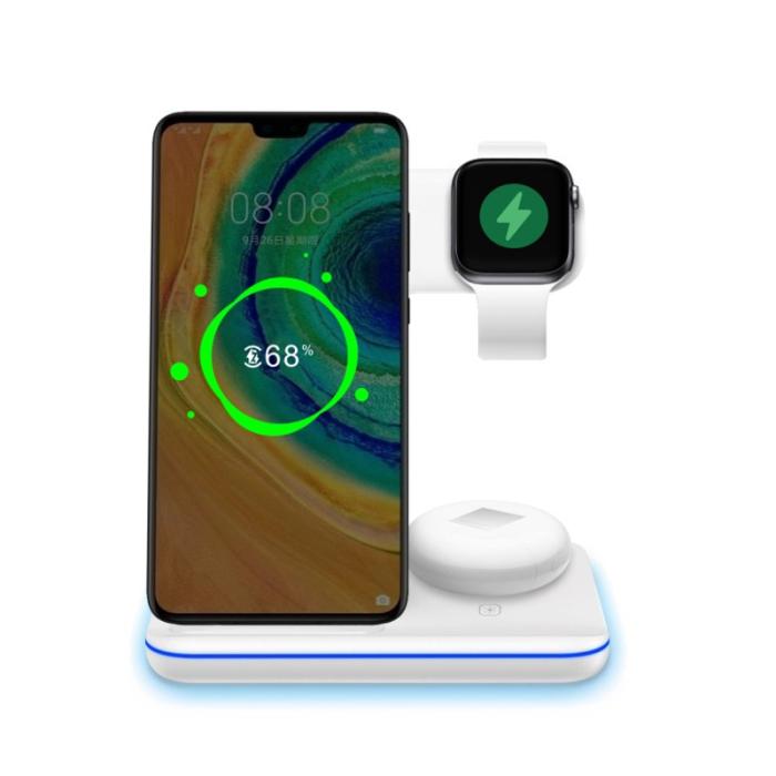 OEM - 3-i-1 Vertikal Skrivbords 15W Trådlös Laddare för iPhone/Apple Watch/Airpods