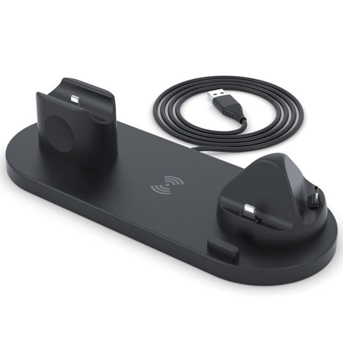 OEM - 6-i-1 Skrivbordsladdare för telefon, klocka och hörlurar - Svart