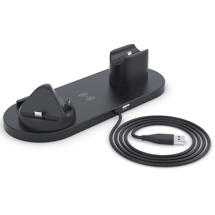 OEM - 6-i-1 Skrivbordsladdare för telefon, klocka och hörlurar - Svart