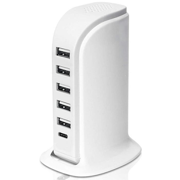 OEM - 40W Multi-Port Laddare Typ-C + 5 USB-A Snabbladdningsstation - Vit