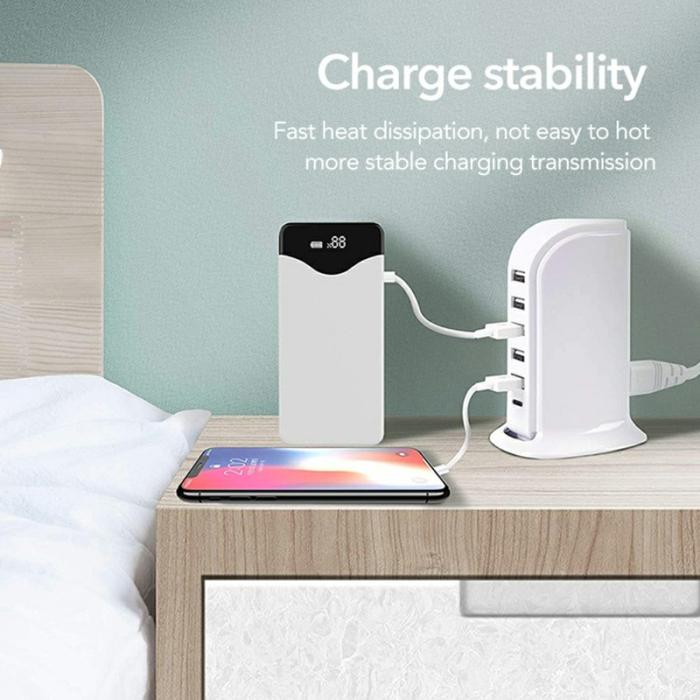 OEM - 40W Multi-Port Laddare Type-C + 5 USB-A Snabbladdningsstation - Vit