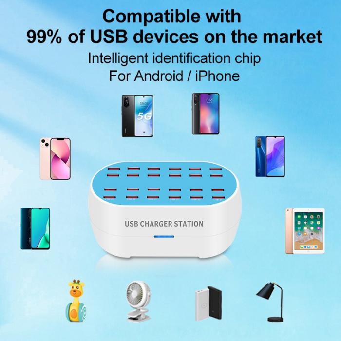 OEM - 830-24 180W 24-portars USB-laddare för telefoner och surfplattor - EU-kontakt