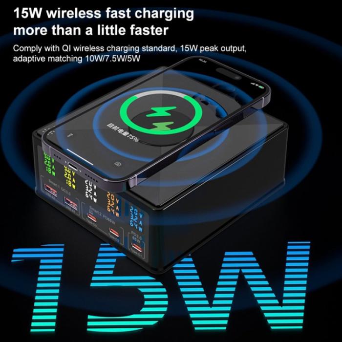 OEM - 6-i-1 160W Telefonladdare PD+QC3.0 Multifunktionell 15W Trådlös Laddare